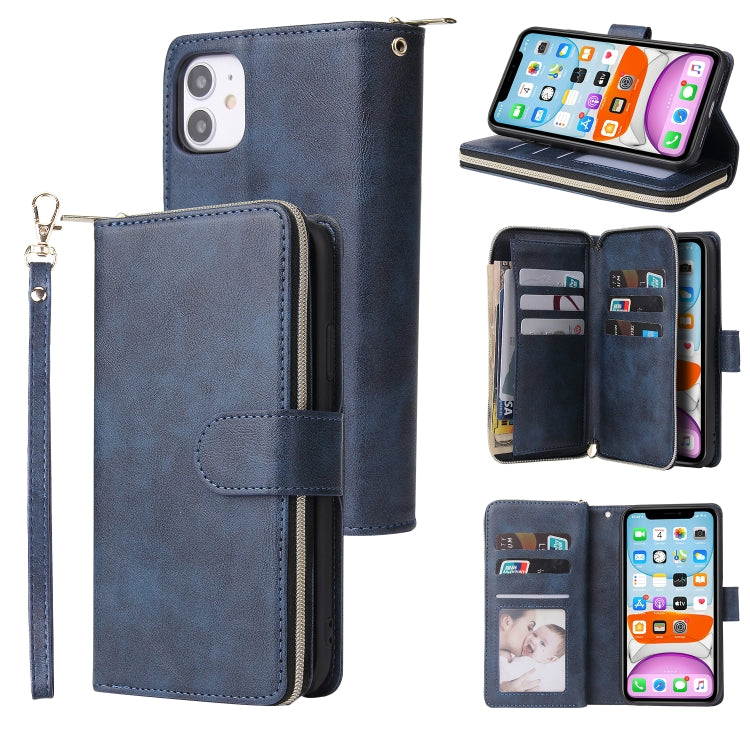 Zipper Wallet Bag Horizontal Flip PU Leather Case with Holder & 9 Card Slots & Wallet & Lanyard & Photo Frame, For iPhone 11, For iPhone 11 Pro, For iPhone 11 Pro Max, For iPhone SE 2022 / SE 2020 / 8 / 7, For iPhone 12 mini, For iPhone 12 / 12 Pro    ...