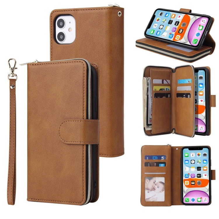 Zipper Wallet Bag Horizontal Flip PU Leather Case with Holder & 9 Card Slots & Wallet & Lanyard & Photo Frame, For iPhone 11, For iPhone 11 Pro, For iPhone 11 Pro Max, For iPhone SE 2022 / SE 2020 / 8 / 7, For iPhone 12 mini, For iPhone 12 / 12 Pro    ...