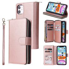 Load image into Gallery viewer, Zipper Wallet Bag Horizontal Flip PU Leather Case with Holder &amp; 9 Card Slots &amp; Wallet &amp; Lanyard &amp; Photo Frame, For iPhone 11, For iPhone 11 Pro, For iPhone 11 Pro Max, For iPhone SE 2022 / SE 2020 / 8 / 7, For iPhone 12 mini, For iPhone 12 / 12 Pro    ...