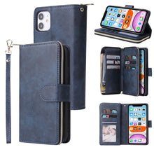 Load image into Gallery viewer, Zipper Wallet Bag Horizontal Flip PU Leather Case with Holder &amp; 9 Card Slots &amp; Wallet &amp; Lanyard &amp; Photo Frame, For iPhone 11, For iPhone 11 Pro, For iPhone 11 Pro Max, For iPhone SE 2022 / SE 2020 / 8 / 7, For iPhone 12 mini, For iPhone 12 / 12 Pro    ...