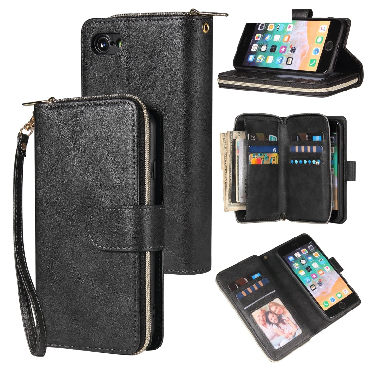 Zipper Wallet Bag Horizontal Flip PU Leather Case with Holder & 9 Card Slots & Wallet & Lanyard & Photo Frame, For iPhone 11, For iPhone 11 Pro, For iPhone 11 Pro Max, For iPhone SE 2022 / SE 2020 / 8 / 7, For iPhone 12 mini, For iPhone 12 / 12 Pro    ...