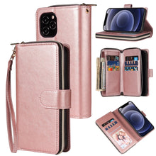Load image into Gallery viewer, Zipper Wallet Bag Horizontal Flip PU Leather Case with Holder &amp; 9 Card Slots &amp; Wallet &amp; Lanyard &amp; Photo Frame, For iPhone 11, For iPhone 11 Pro, For iPhone 11 Pro Max, For iPhone SE 2022 / SE 2020 / 8 / 7, For iPhone 12 mini, For iPhone 12 / 12 Pro    ...