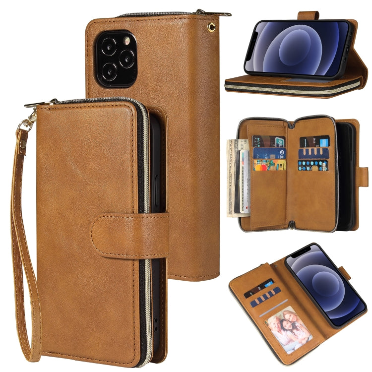 Zipper Wallet Bag Horizontal Flip PU Leather Case with Holder & 9 Card Slots & Wallet & Lanyard & Photo Frame, For iPhone 11, For iPhone 11 Pro, For iPhone 11 Pro Max, For iPhone SE 2022 / SE 2020 / 8 / 7, For iPhone 12 mini, For iPhone 12 / 12 Pro    ...