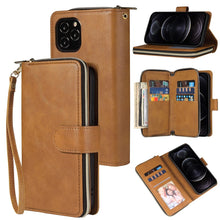 Load image into Gallery viewer, Zipper Wallet Bag Horizontal Flip PU Leather Case with Holder &amp; 9 Card Slots &amp; Wallet &amp; Lanyard &amp; Photo Frame, For iPhone 11, For iPhone 11 Pro, For iPhone 11 Pro Max, For iPhone SE 2022 / SE 2020 / 8 / 7, For iPhone 12 mini, For iPhone 12 / 12 Pro    ...