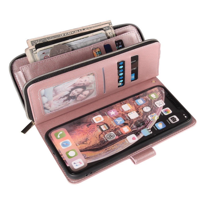 Zipper Wallet Bag Horizontal Flip PU Leather Case with Holder & 9 Card Slots & Wallet & Lanyard & Photo Frame, For iPhone XS Max