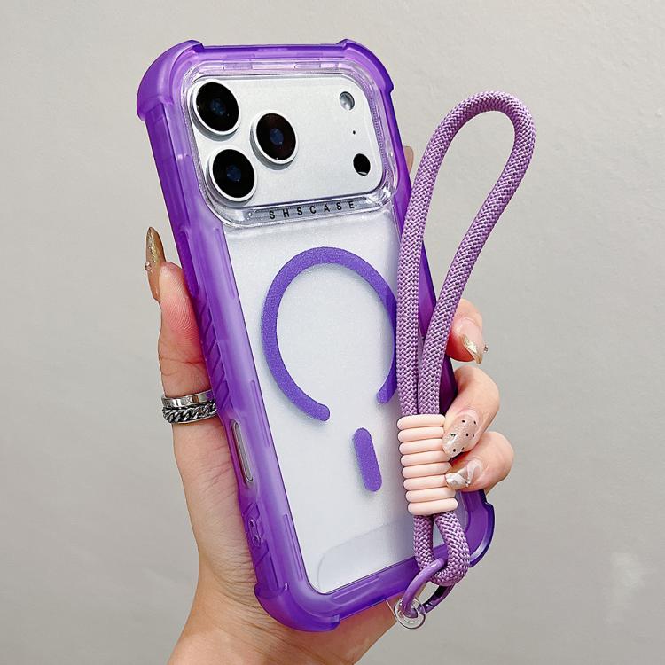 Transparent Matte TPU Hybrid PC 3-in-1 MagSafe Phone Case with Wrist Strap, For iPhone 17 Pro Max, For iPhone 17 Pro, For iPhone 17, For iPhone Air, For iPhone 16 Pro Max, For iPhone 16 Pro, For iPhone 16 Plus, For iPhone 16