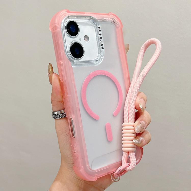 Transparent Matte TPU Hybrid PC 3-in-1 MagSafe Phone Case with Wrist Strap, For iPhone 17 Pro Max, For iPhone 17 Pro, For iPhone 17, For iPhone Air, For iPhone 16 Pro Max, For iPhone 16 Pro, For iPhone 16 Plus, For iPhone 16