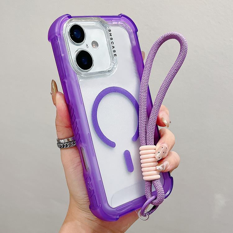 Transparent Matte TPU Hybrid PC 3-in-1 MagSafe Phone Case with Wrist Strap, For iPhone 17 Pro Max, For iPhone 17 Pro, For iPhone 17, For iPhone Air, For iPhone 16 Pro Max, For iPhone 16 Pro, For iPhone 16 Plus, For iPhone 16