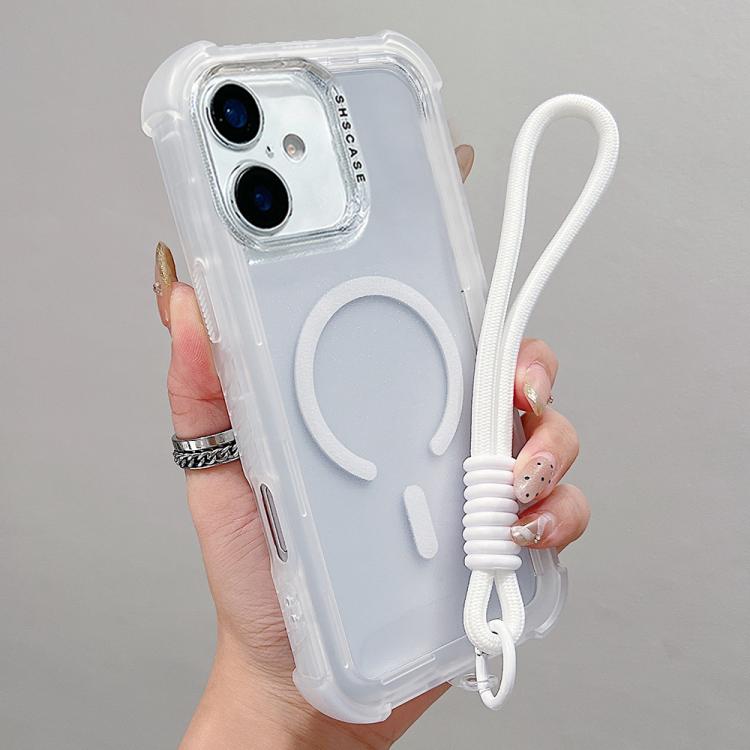 Transparent Matte TPU Hybrid PC 3-in-1 MagSafe Phone Case with Wrist Strap, For iPhone 17 Pro Max, For iPhone 17 Pro, For iPhone 17, For iPhone Air, For iPhone 16 Pro Max, For iPhone 16 Pro, For iPhone 16 Plus, For iPhone 16