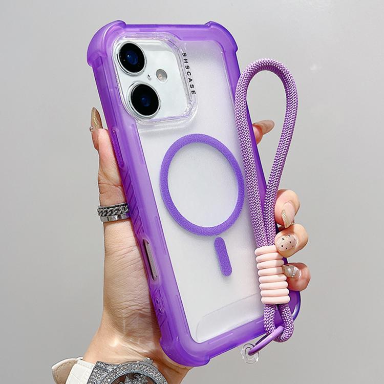 Transparent Matte TPU Hybrid PC 3-in-1 MagSafe Phone Case with Wrist Strap, For iPhone 17 Pro Max, For iPhone 17 Pro, For iPhone 17, For iPhone Air, For iPhone 16 Pro Max, For iPhone 16 Pro, For iPhone 16 Plus, For iPhone 16