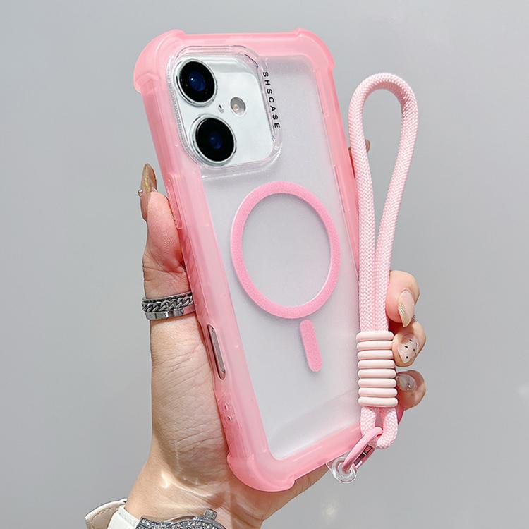 Transparent Matte TPU Hybrid PC 3-in-1 MagSafe Phone Case with Wrist Strap, For iPhone 17 Pro Max, For iPhone 17 Pro, For iPhone 17, For iPhone Air, For iPhone 16 Pro Max, For iPhone 16 Pro, For iPhone 16 Plus, For iPhone 16