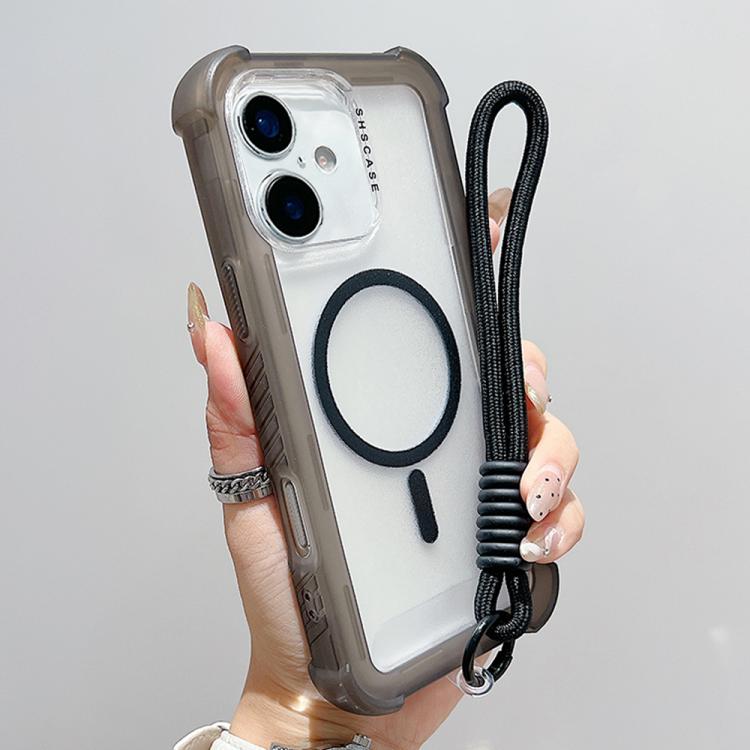 Transparent Matte TPU Hybrid PC 3-in-1 MagSafe Phone Case with Wrist Strap, For iPhone 17 Pro Max, For iPhone 17 Pro, For iPhone 17, For iPhone Air, For iPhone 16 Pro Max, For iPhone 16 Pro, For iPhone 16 Plus, For iPhone 16