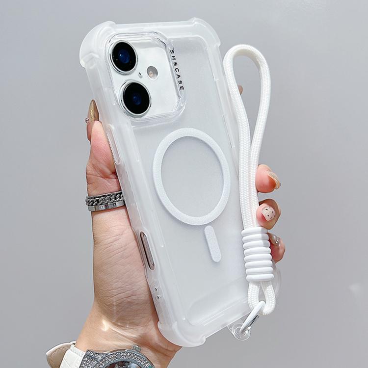 Transparent Matte TPU Hybrid PC 3-in-1 MagSafe Phone Case with Wrist Strap, For iPhone 17 Pro Max, For iPhone 17 Pro, For iPhone 17, For iPhone Air, For iPhone 16 Pro Max, For iPhone 16 Pro, For iPhone 16 Plus, For iPhone 16