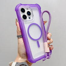 Load image into Gallery viewer, Transparent Matte TPU Hybrid PC 3-in-1 MagSafe Phone Case with Wrist Strap, For iPhone 15 Pro Max, For iPhone 15 Pro, For iPhone 15 Plus, For iPhone 15, For iPhone 14 Plus, For iPhone 14, For iPhone 14 Pro, For iPhone 14 Pro Max
