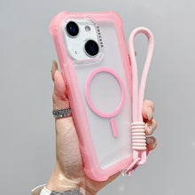 Load image into Gallery viewer, Transparent Matte TPU Hybrid PC 3-in-1 MagSafe Phone Case with Wrist Strap, For iPhone 15 Pro Max, For iPhone 15 Pro, For iPhone 15 Plus, For iPhone 15, For iPhone 14 Plus, For iPhone 14, For iPhone 14 Pro, For iPhone 14 Pro Max