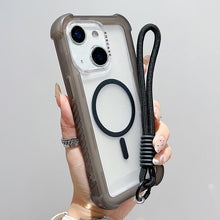 Load image into Gallery viewer, Transparent Matte TPU Hybrid PC 3-in-1 MagSafe Phone Case with Wrist Strap, For iPhone 15 Pro Max, For iPhone 15 Pro, For iPhone 15 Plus, For iPhone 15, For iPhone 14 Plus, For iPhone 14, For iPhone 14 Pro, For iPhone 14 Pro Max