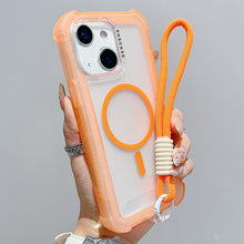Load image into Gallery viewer, Transparent Matte TPU Hybrid PC 3-in-1 MagSafe Phone Case with Wrist Strap, For iPhone 15 Pro Max, For iPhone 15 Pro, For iPhone 15 Plus, For iPhone 15, For iPhone 14 Plus, For iPhone 14, For iPhone 14 Pro, For iPhone 14 Pro Max