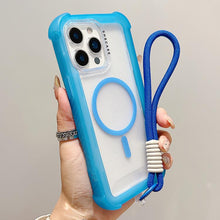 Load image into Gallery viewer, Transparent Matte TPU Hybrid PC 3-in-1 MagSafe Phone Case with Wrist Strap, For iPhone 15 Pro Max, For iPhone 15 Pro, For iPhone 15 Plus, For iPhone 15, For iPhone 14 Plus, For iPhone 14, For iPhone 14 Pro, For iPhone 14 Pro Max
