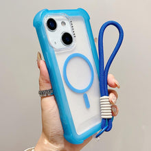 Load image into Gallery viewer, Transparent Matte TPU Hybrid PC 3-in-1 MagSafe Phone Case with Wrist Strap, For iPhone 15 Pro Max, For iPhone 15 Pro, For iPhone 15 Plus, For iPhone 15, For iPhone 14 Plus, For iPhone 14, For iPhone 14 Pro, For iPhone 14 Pro Max