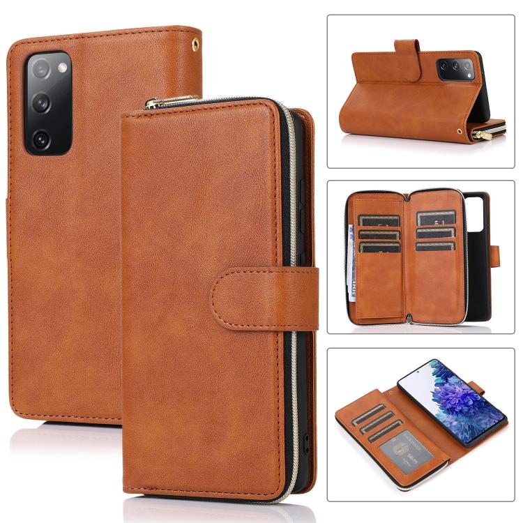 Zipper Wallet Bag Horizontal Flip PU Leather Case with Holder & 9 Card Slots & Wallet & Lanyard & Photo Frame, For Samsung Galaxy S20 FE 5G