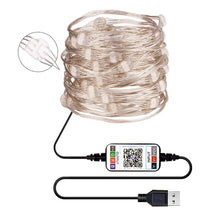 Load image into Gallery viewer, RGB USB  LED Copper Wire Light String Holiday Decoration Light String Bluetooth Mobile APP Control, 2m 20 LED, 5m 50 LED, 10m 100 LED, 12m 120 LED, 15m 150 LED, 20m 200 LED