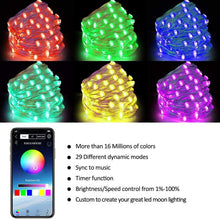 Load image into Gallery viewer, RGB USB  LED Copper Wire Light String Holiday Decoration Light String Bluetooth Mobile APP Control, 2m 20 LED, 5m 50 LED, 10m 100 LED, 12m 120 LED, 15m 150 LED, 20m 200 LED