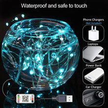 Load image into Gallery viewer, RGB USB  LED Copper Wire Light String Holiday Decoration Light String Bluetooth Mobile APP Control, 2m 20 LED, 5m 50 LED, 10m 100 LED, 12m 120 LED, 15m 150 LED, 20m 200 LED