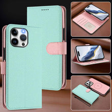 Load image into Gallery viewer, Detachable Litchi Texture Magnetic Side-Patch Vegan Leather Phone Case, For iPhone 15 Pro Max, For iPhone 15 Pro, For iPhone 15 Plus, For iPhone 15, For iPhone 14 Plus, For iPhone 14, For iPhone 14 Pro, For iPhone 14 Pro Max