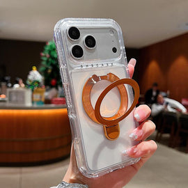 Transparent Pivot Metal Holder Magnetic Phone Case, For iPhone 18 Pro / 17 Pro, For iPhone 18 Pro Max / 17 Pro Max