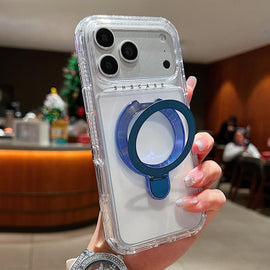 Transparent Pivot Metal Holder Magnetic Phone Case, For iPhone 18 Pro / 17 Pro, For iPhone 18 Pro Max / 17 Pro Max