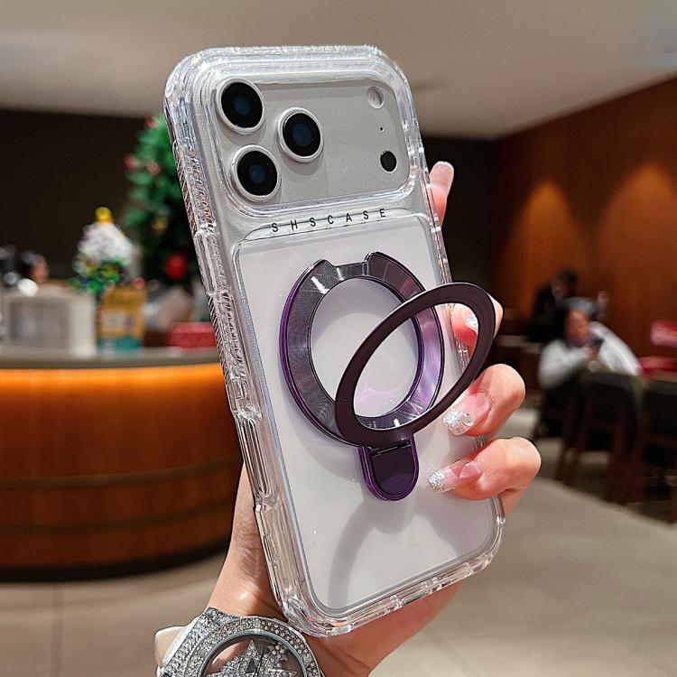 Transparent Pivot Metal Holder Magnetic Phone Case, For iPhone 18 Pro / 17 Pro, For iPhone 18 Pro Max / 17 Pro Max