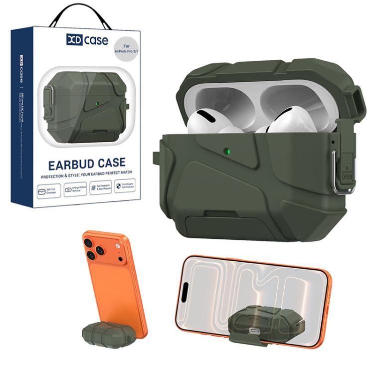 XDcase Football-style Security Lock TPU Earbud Case with Hook & Holder, For AirPods Pro 3, For AirPods 4, For AirPods Pro 2 / 1