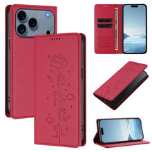 Load image into Gallery viewer, Cute Cats Embossed Magnetic RFID Vegan Leather Phone Case, For iPhone 17e / 16e, For iPhone 17 Pro Max, For iPhone 17 Pro, For iPhone 17