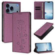 Load image into Gallery viewer, Cute Cats Embossed Magnetic RFID Vegan Leather Phone Case, For iPhone 17e / 16e, For iPhone 17 Pro Max, For iPhone 17 Pro, For iPhone 17