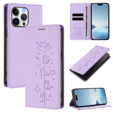 Load image into Gallery viewer, Cute Cats Embossed Magnetic RFID Vegan Leather Phone Case, For iPhone Air, For iPhone 16 Pro Max, For iPhone 16 Pro, For iPhone 16 Plus