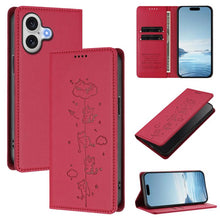 Load image into Gallery viewer, Cute Cats Embossed Magnetic RFID Vegan Leather Phone Case, For iPhone Air, For iPhone 16 Pro Max, For iPhone 16 Pro, For iPhone 16 Plus