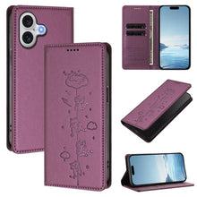 Load image into Gallery viewer, Cute Cats Embossed Magnetic RFID Vegan Leather Phone Case, For iPhone 16, For iPhone 15 Pro Max, For iPhone 15 Pro, For iPhone 15 Plus
