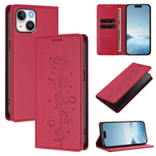 Load image into Gallery viewer, Cute Cats Embossed Magnetic RFID Vegan Leather Phone Case, For iPhone 16, For iPhone 15 Pro Max, For iPhone 15 Pro, For iPhone 15 Plus
