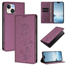 Load image into Gallery viewer, Cute Cats Embossed Magnetic RFID Vegan Leather Phone Case, For iPhone 16, For iPhone 15 Pro Max, For iPhone 15 Pro, For iPhone 15 Plus