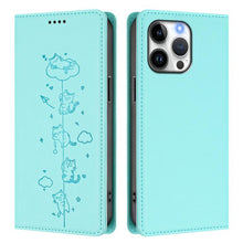 Load image into Gallery viewer, Cute Cats Embossed Magnetic RFID Vegan Leather Phone Case, For iPhone 14 Pro Max, For iPhone 13 Pro Max, For iPhone 13 Pro, For iPhone 12 Pro Max