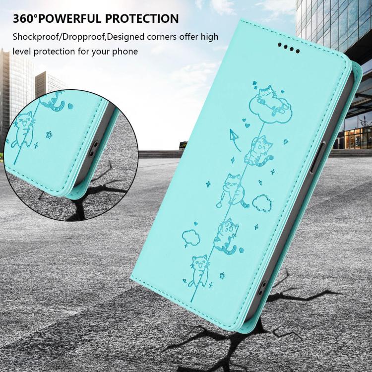 Cute Cats Embossed Magnetic RFID Vegan Leather Phone Case, For iPhone 14 Pro Max, For iPhone 13 Pro Max, For iPhone 13 Pro, For iPhone 12 Pro Max