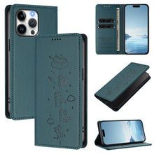 Load image into Gallery viewer, Cute Cats Embossed Magnetic RFID Vegan Leather Phone Case, For iPhone 14 Pro Max, For iPhone 13 Pro Max, For iPhone 13 Pro, For iPhone 12 Pro Max