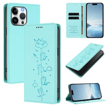 Load image into Gallery viewer, Cute Cats Embossed Magnetic RFID Vegan Leather Phone Case, For iPhone 14 Pro Max, For iPhone 13 Pro Max, For iPhone 13 Pro, For iPhone 12 Pro Max