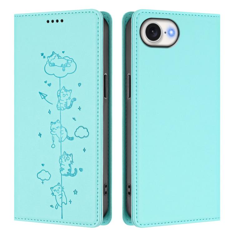Cute Cats Embossed Magnetic RFID Vegan Leather Phone Case, For iPhone 17e / 16e, For iPhone 17 Pro Max, For iPhone 17 Pro, For iPhone 17
