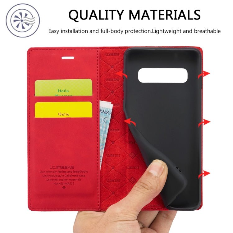 LC.IMEEKE Strong Magnetism Ultra-thin Horizontal Flip Shockproof Matte TPU + PU Leather Case with Holder & Card Slots & Wallet, For Samsung Galaxy S10+