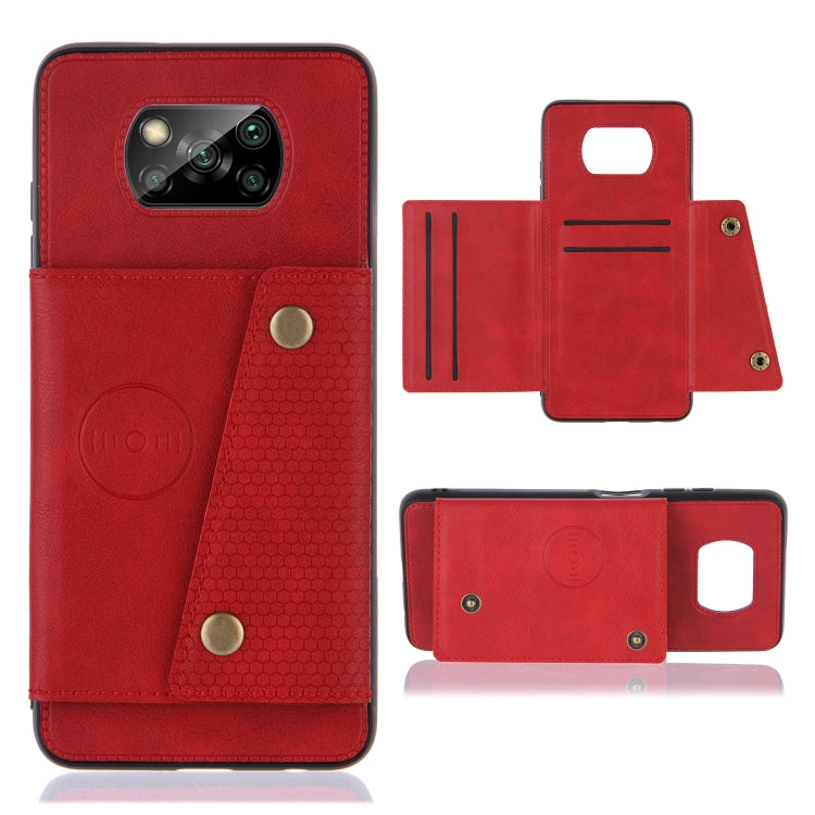 Double Buckle PU + TPU Shockproof Magnetic Protective Case with Card Slots & Holder, For OnePlus 8T, For Xiaomi Poco X3