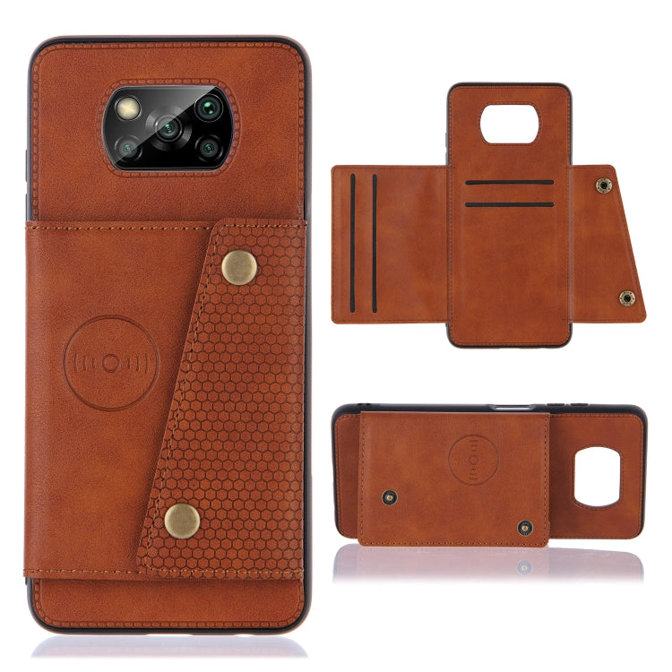 Double Buckle PU + TPU Shockproof Magnetic Protective Case with Card Slots & Holder, For OnePlus 8T, For Xiaomi Poco X3