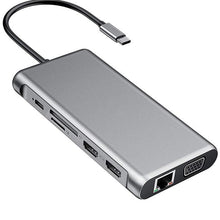 Load image into Gallery viewer, 12 in 1 HDMI x2 + USB3.0 + USB2.0 + PD Charging + VGA + RJ45 + 3.5mm Jack + TF/SD x2 Type-C / USB-C HUB Docking Station