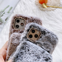 Load image into Gallery viewer, Rose Flower Hand Warmer Plush Shockproof TPU Case, For iPhone 11, For iPhone 11 Pro, For iPhone 11 Pro Max, For iPhone 12 mini, For iPhone 12 / 12 Pro, For iPhone 12 Pro Max