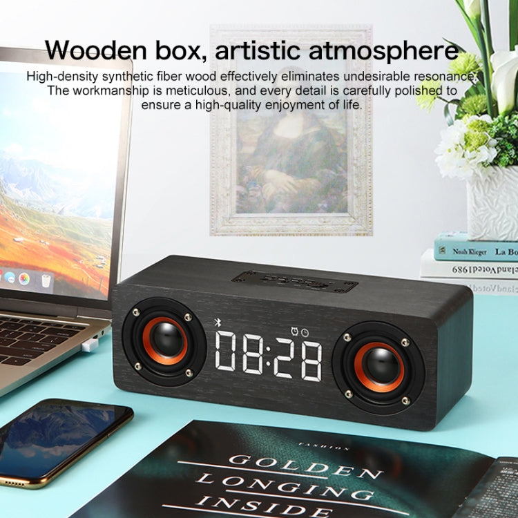 M5C Subwoofer Wooden Clock Bluetooth 4.2 Speaker, Support TF Card & 3.5mm AUX & FM Radio